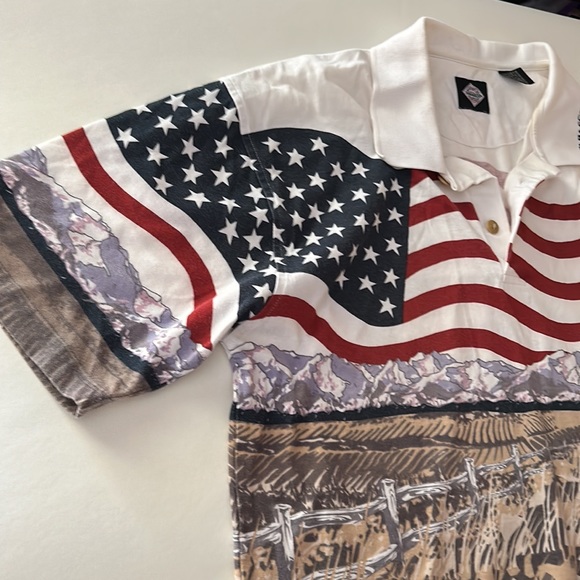 Tabasco Men's Polo Shirt Size L American Flag All Over Print Short Sleeves mens - Picture 4 of 6